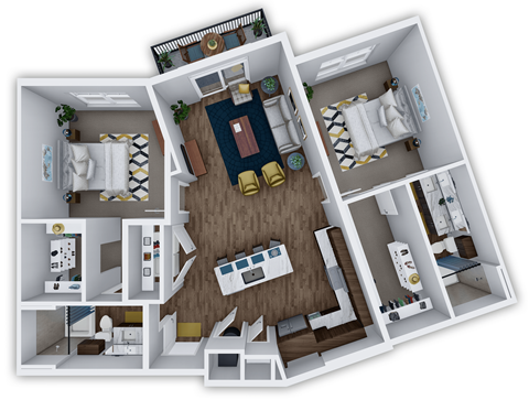 Floor plan for 2 beds, 2 baths, 1192 sqft